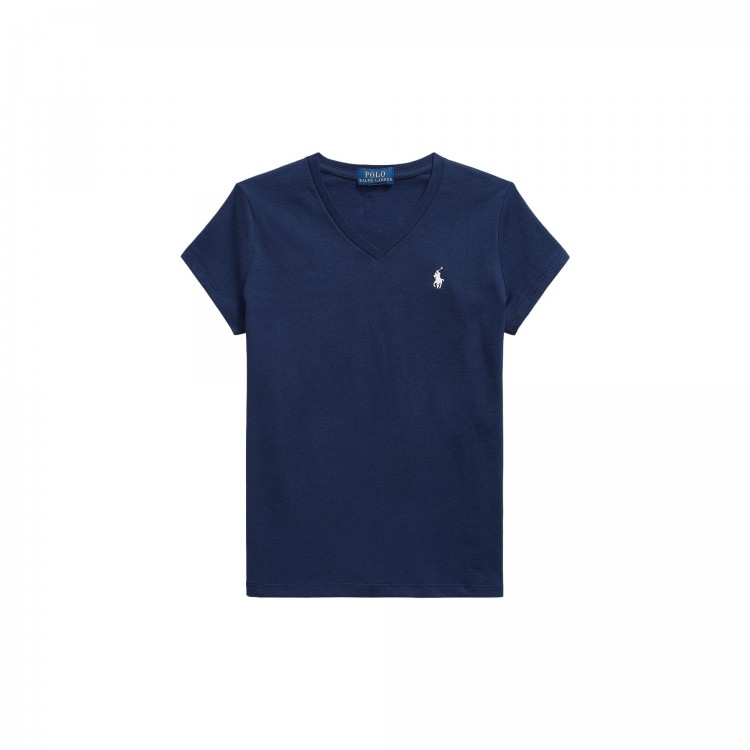 RALPH LAUREN T-shirt blu navy scollo a V bambina
