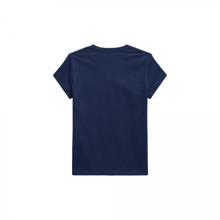 RALPH LAUREN T-shirt blu navy scollo a V bambina