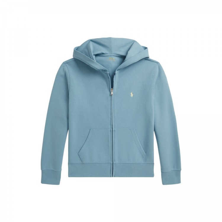 RALPH LAUREN Felpa celeste full-zip con cappuccio bambini