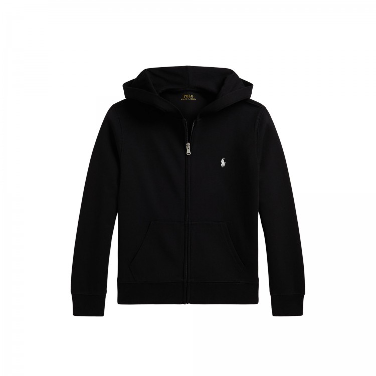 RALPH LAUREN Felpa nera full-zip con cappuccio bambini