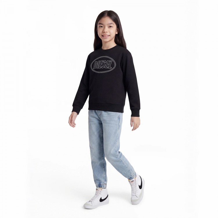 DIESEL Felpa nera con logo circolare bambini