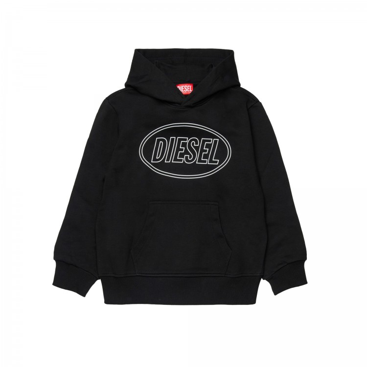 DIESEL Felpa nera logata con cappuccio bambini