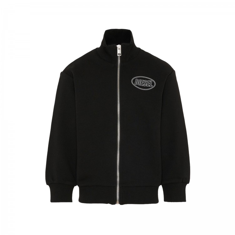 DIESEL Felpa nera logata full-zip bambini