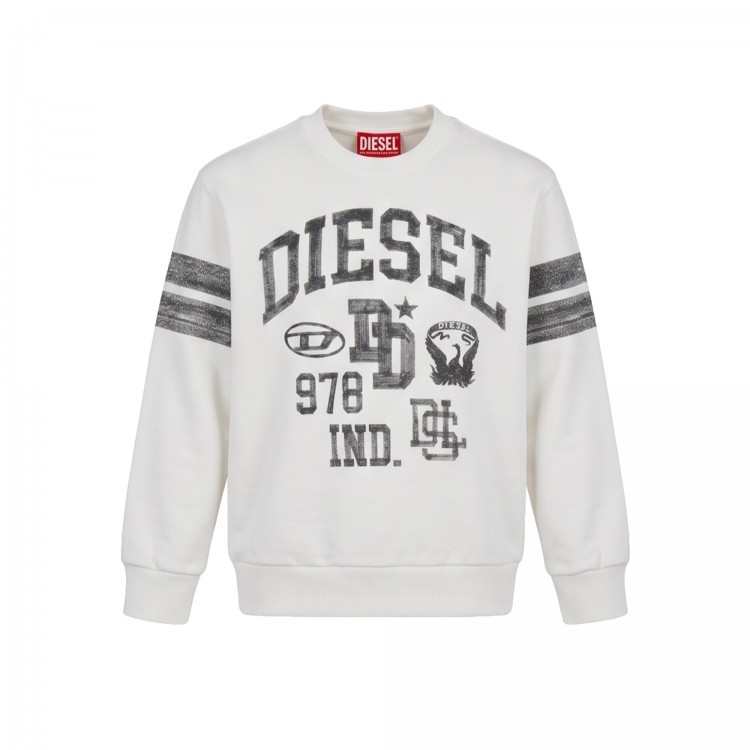 DIESEL Felpa bianca girocollo stampata bambini