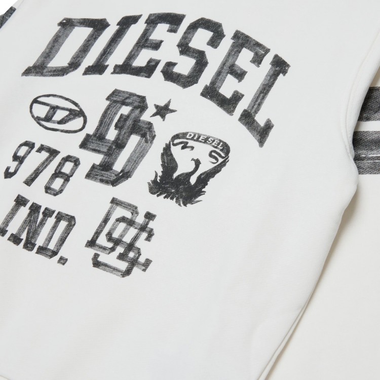 DIESEL Felpa bianca girocollo stampata bambini