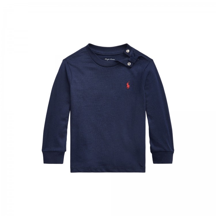RALPH LAUREN T-shirt blu navy a maniche lunghe neonati