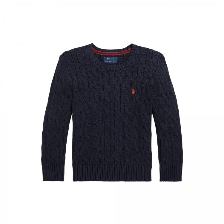 RALPH LAUREN Maglia blu navy in cotone a trecce bambini