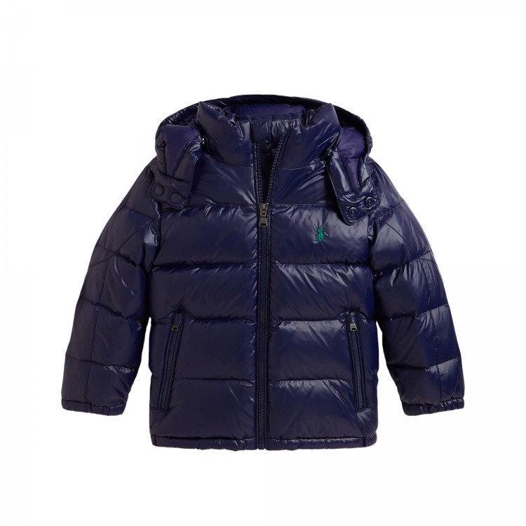 RALPH LAUREN Giubbotto blu navy lucido bambini