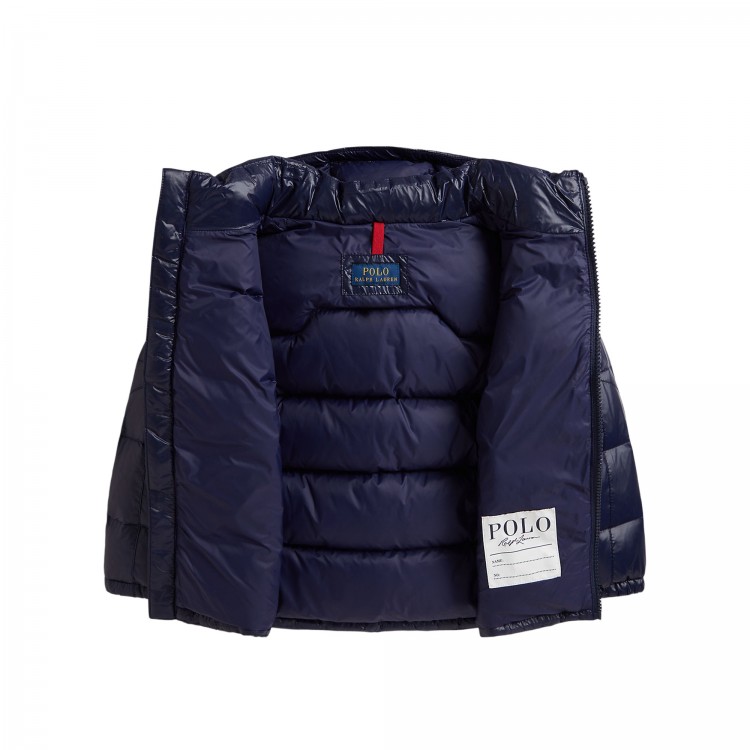 RALPH LAUREN Giubbotto blu navy lucido bambini