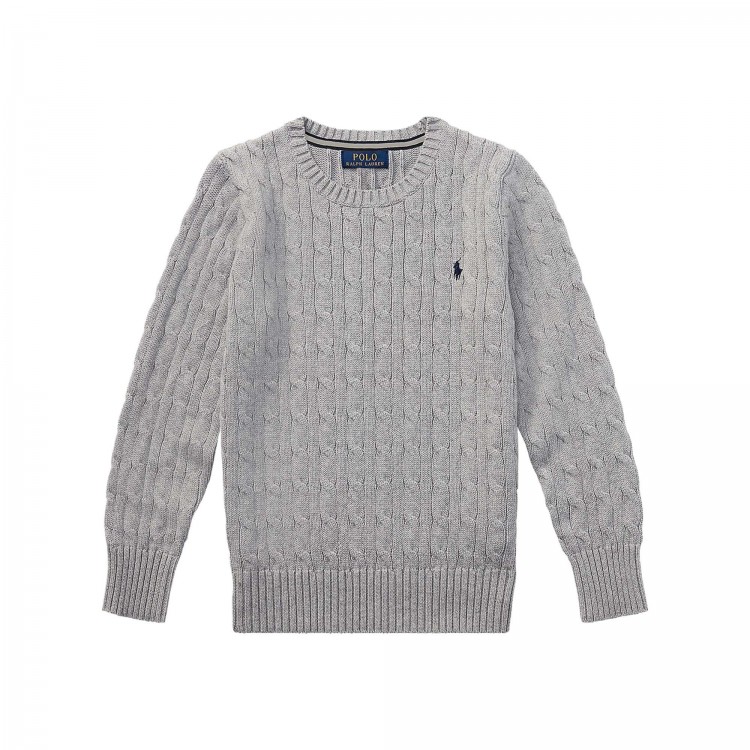 RALPH LAUREN Maglia grigia in cotone a trecce bambini