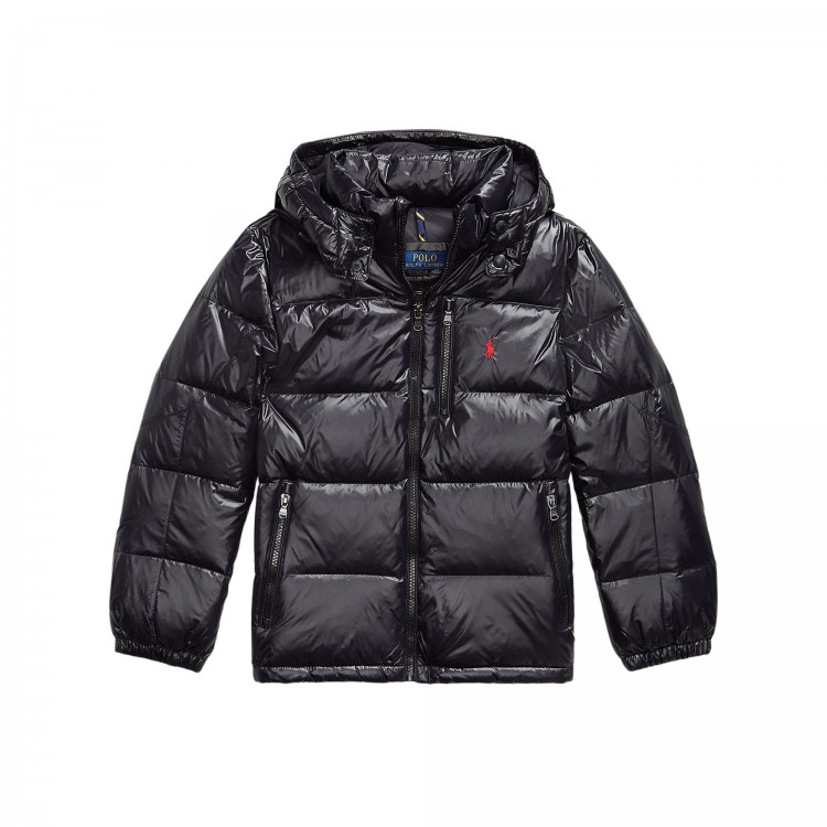 RALPH LAUREN Giubbotto nero lucido bambini