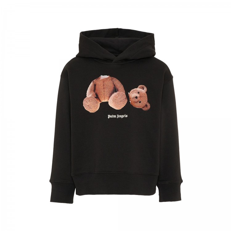 PALM ANGELS Felpa nera Teddy Bear con cappuccio bambino