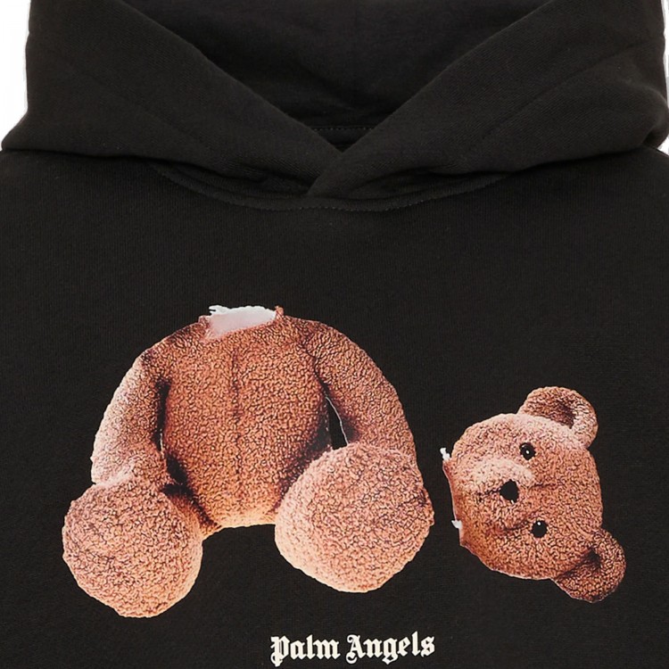 PALM ANGELS Felpa nera Teddy Bear con cappuccio bambino