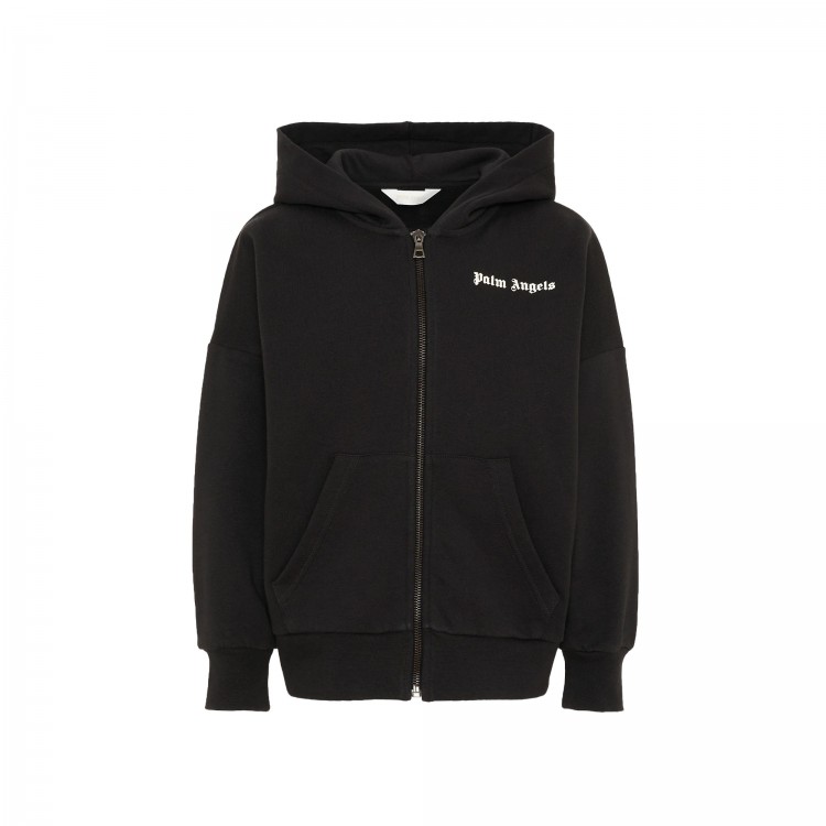 PALM ANGELS Felpa nera full-zip con logo bambino