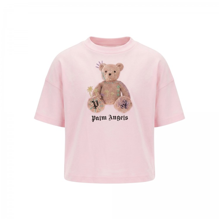 PALM ANGELS T-shirt rosa con stampa Bear bambina