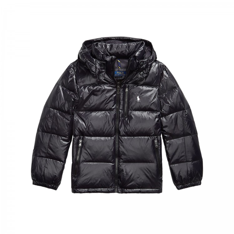 RALPH LAUREN Giubbotto nero lucido bambini
