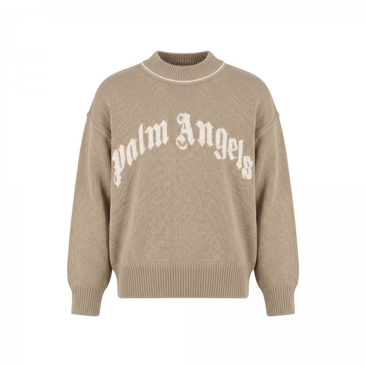 PALM ANGELS Maglione beige con logo intarsiato bambini