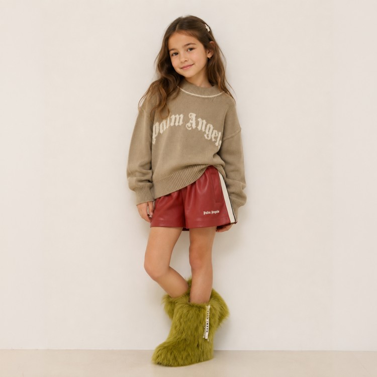 PALM ANGELS Maglione beige con logo intarsiato bambini