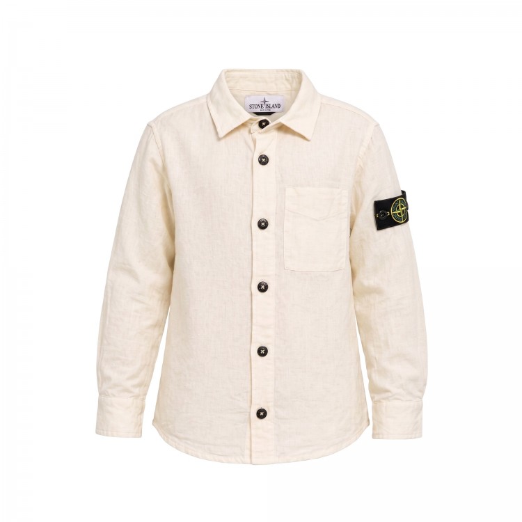 STONE ISLAND Camicia beige in lino bambino
