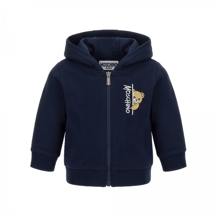 MOSCHINO FELPA ZIPPATA C/CAPP.BLU NAVY