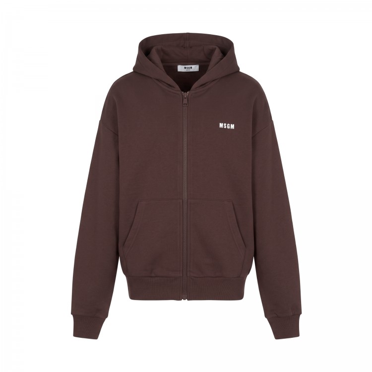 MSGM Felpa marrone full-zip logata bambini