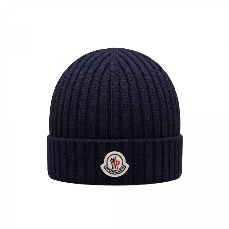 MONCLER Berretto blu navy in lana neonati