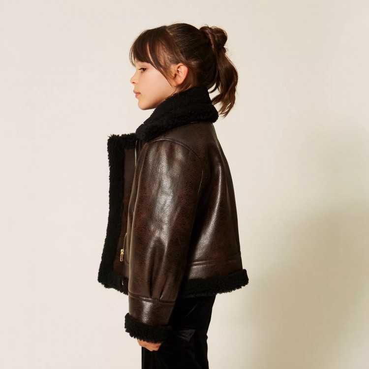 TWIN-SET Giubbotto marrone in ecopelle bambina