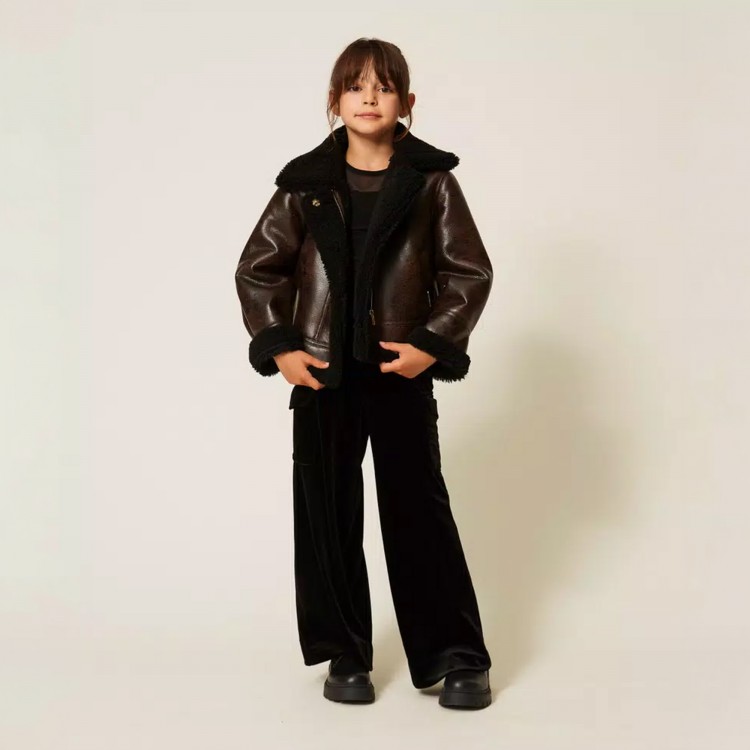 TWIN-SET Giubbotto marrone in ecopelle bambina