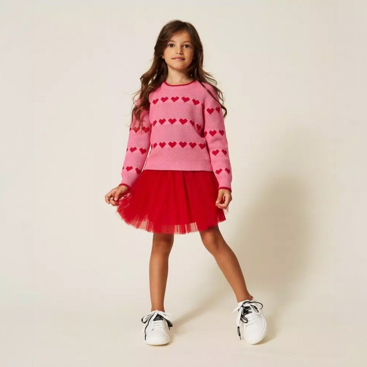 TWIN-SET Maglione fucsia a cuori bambina
