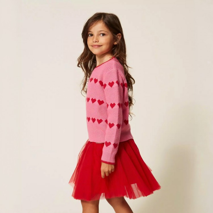 TWIN-SET Maglione fucsia a cuori bambina