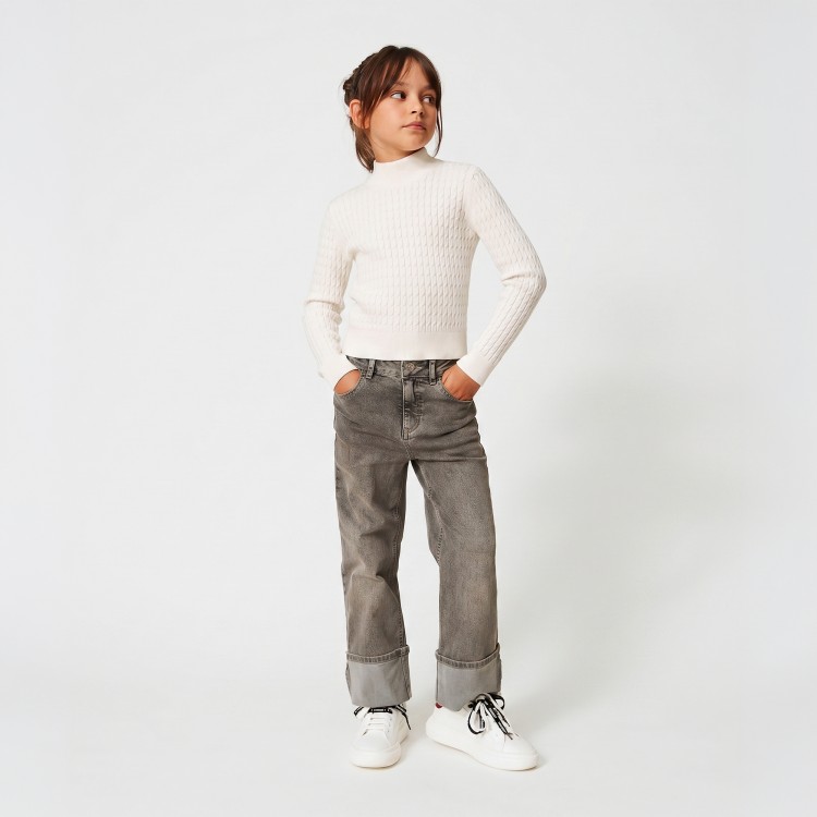 TWIN-SET Lupetto bianco a trecce bambina