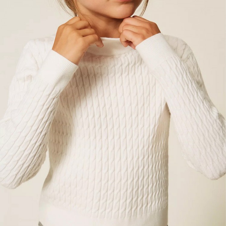 TWIN-SET Lupetto bianco a trecce bambina