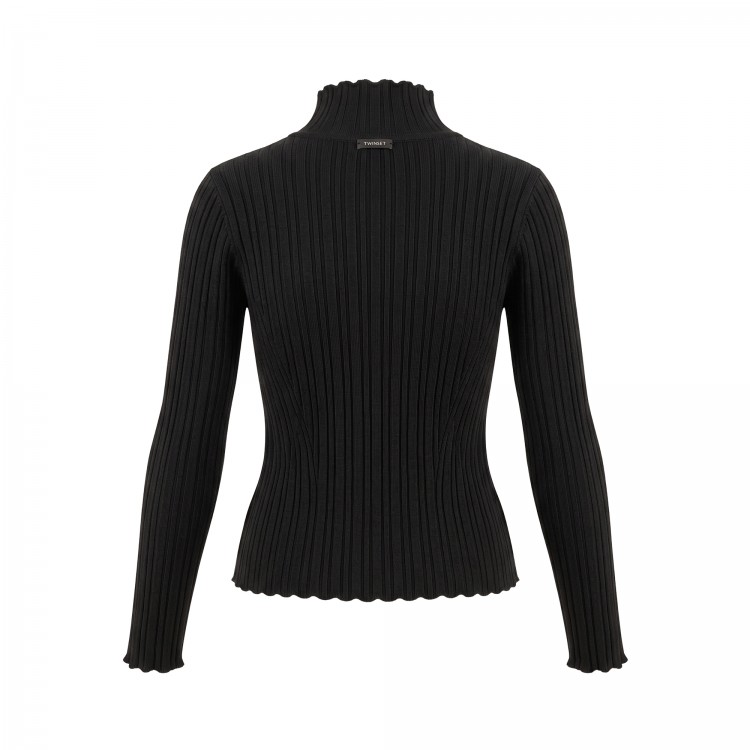 TWIN-SET Lupetto nero a costine bambina