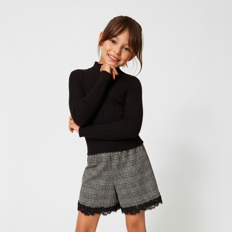TWIN-SET Lupetto nero in maglia a coste bambina