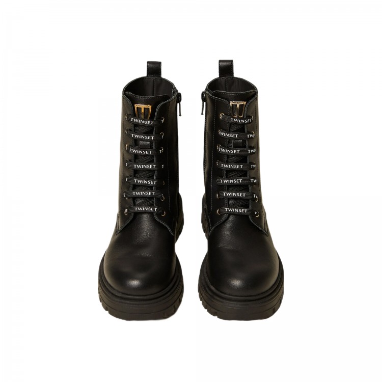 TWIN-SET Anfibi neri con logo bambina