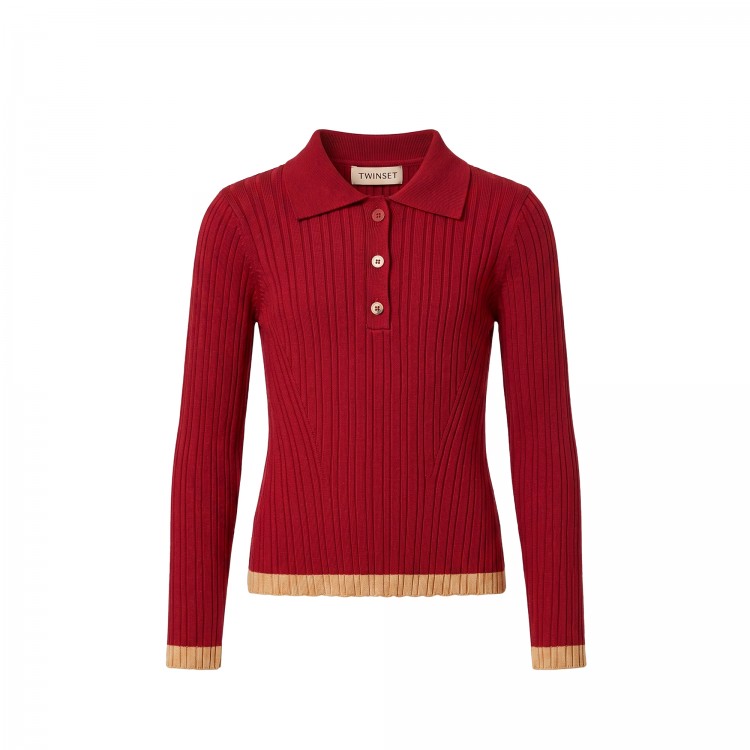 TWIN-SET Polo bordeaux a costine bambina