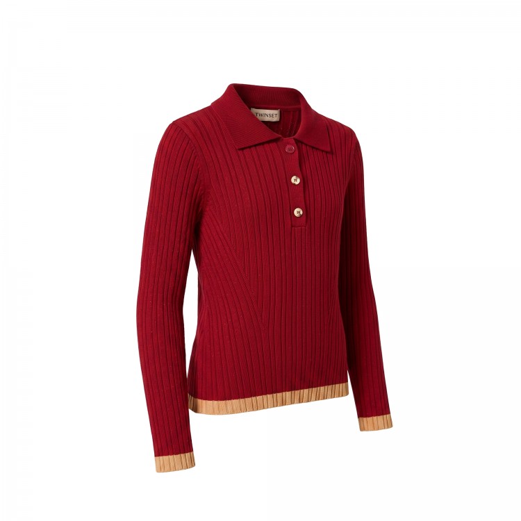 TWIN-SET Polo in maglia bordeaux bambina
