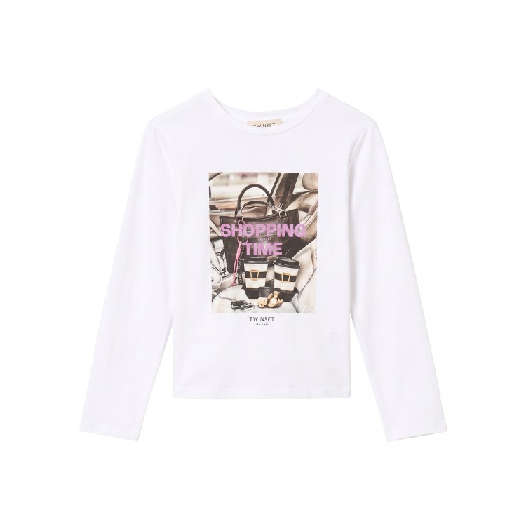TWIN-SET T-shirt bianca stampata bambina