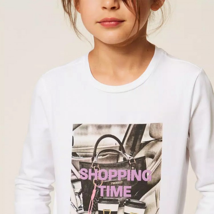 TWIN-SET T-shirt bianca stampata bambina