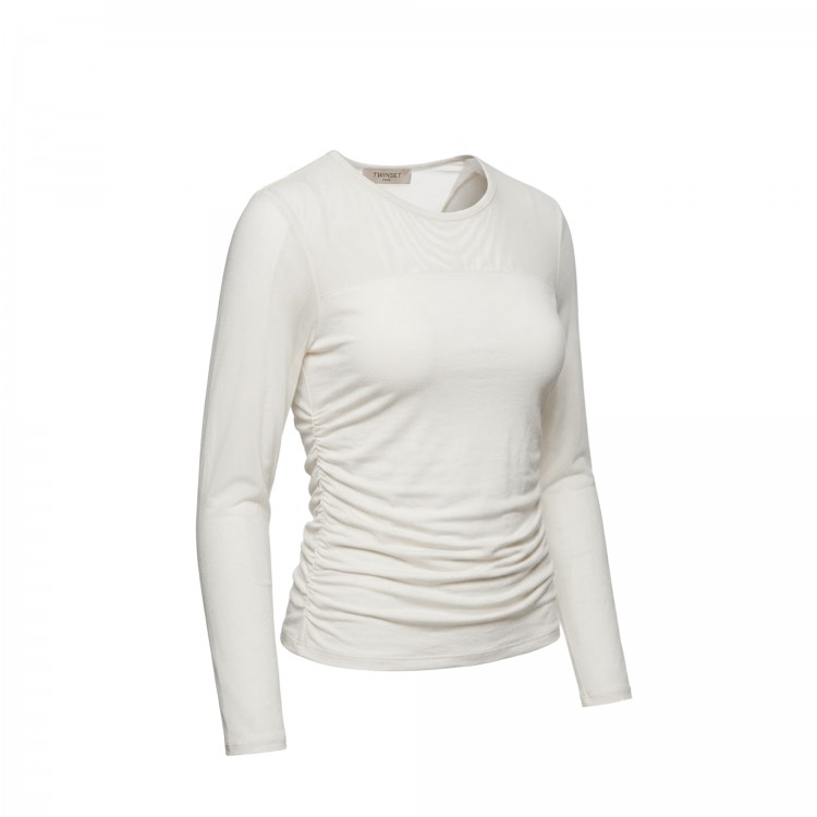 TWIN-SET T-shirt panna in tulle bambina