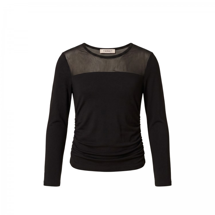 TWIN-SET T-shirt nera in tulle bambina