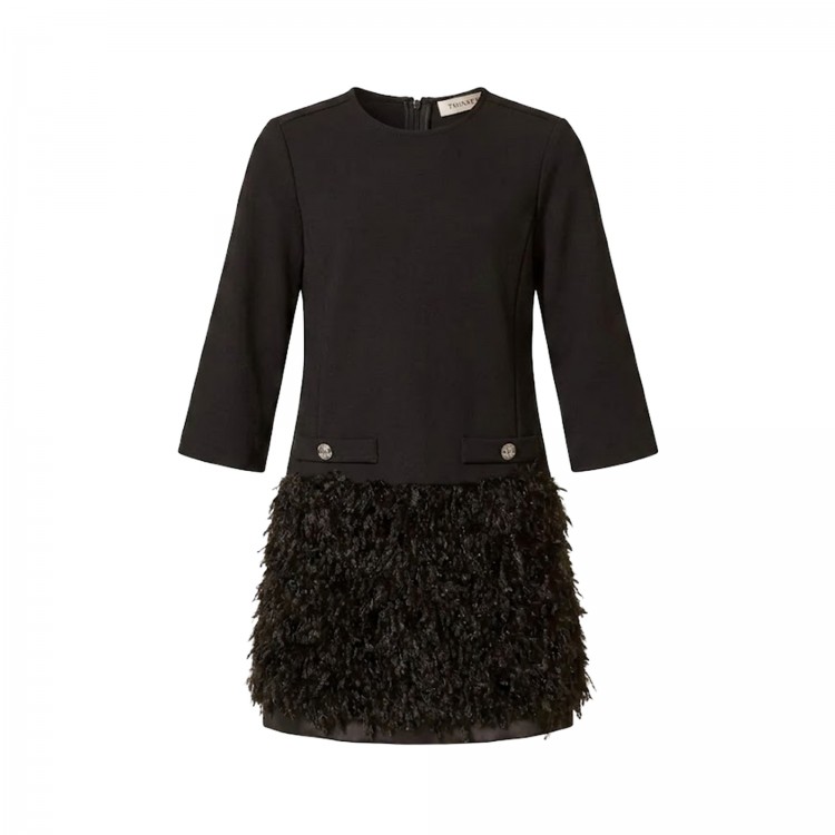 TWIN-SET Abito nero faux fur bambina