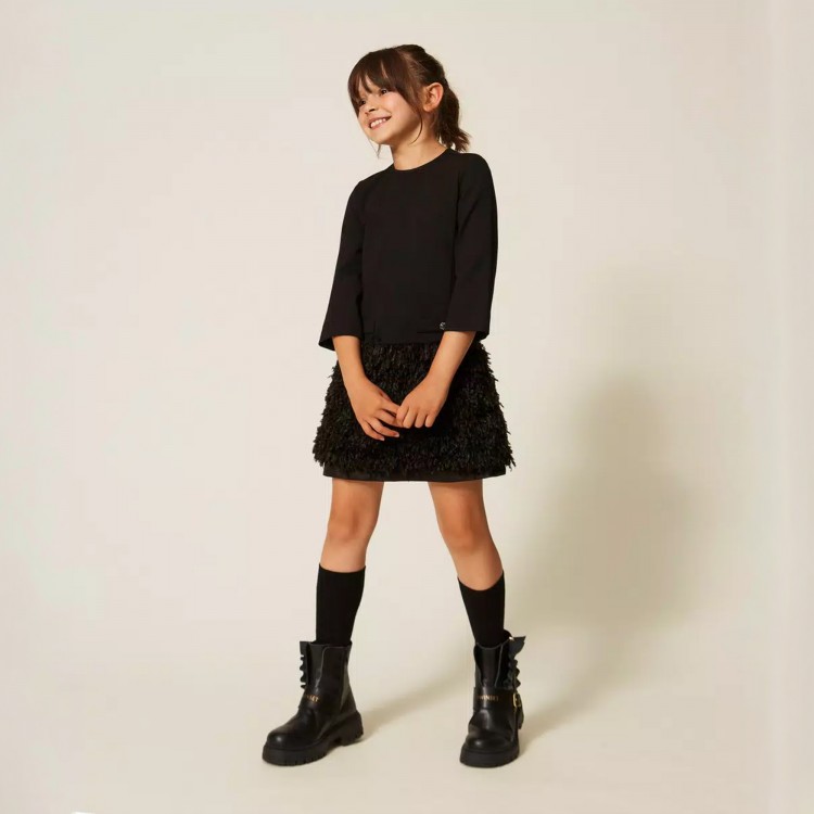 TWIN-SET Abito nero faux fur bambina