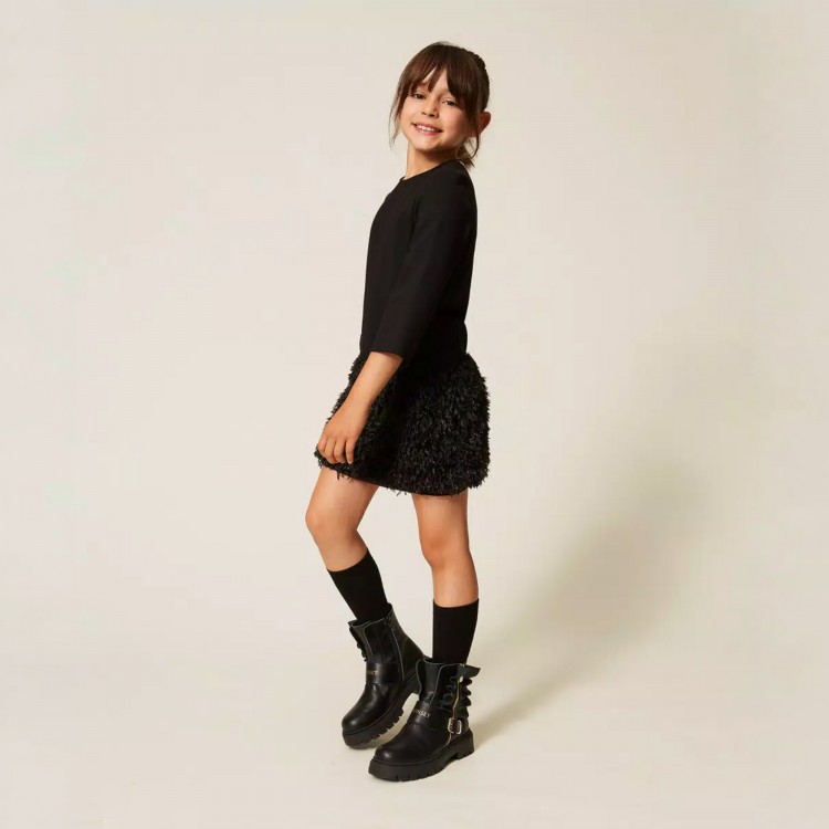 TWIN-SET Abito nero faux fur bambina