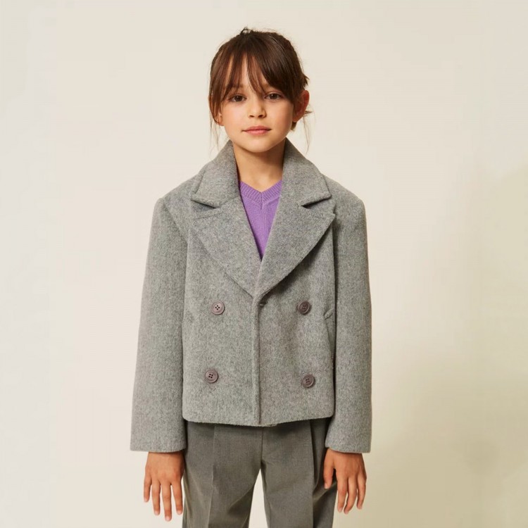 TWIN-SET Caban grigio doppiopetto bambina