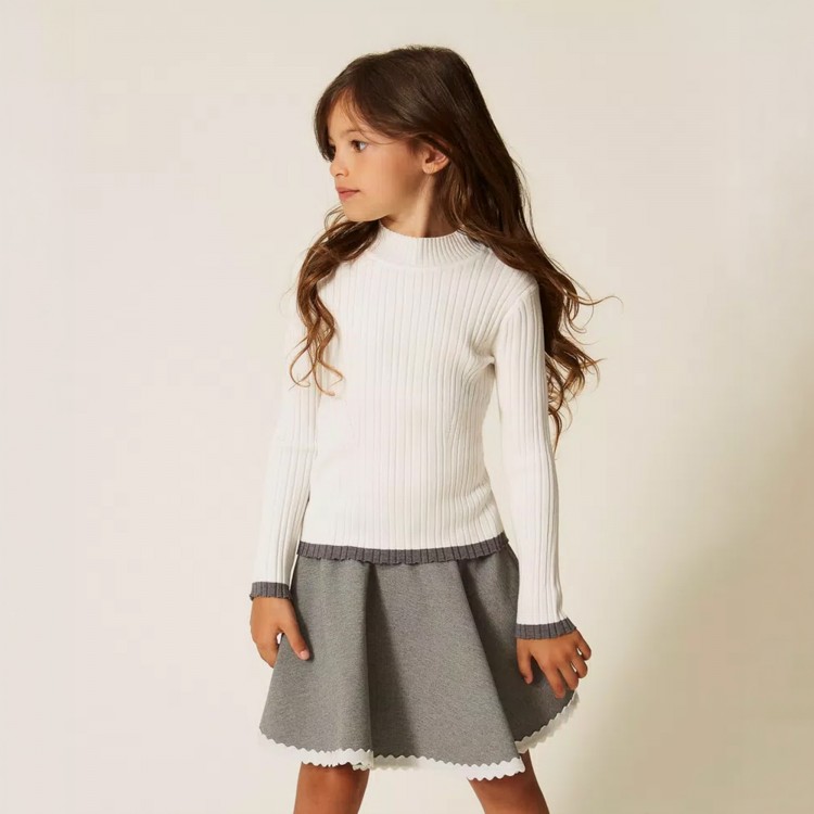 TWIN-SET Lupetto bianco a costine bambina