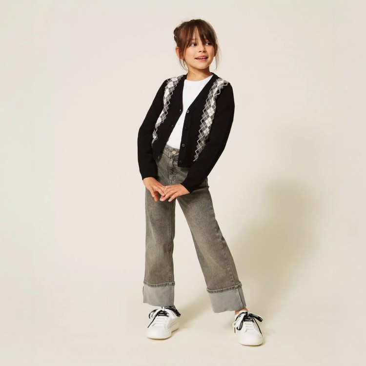 TWIN-SET Jeans grigio con risvolto bambina