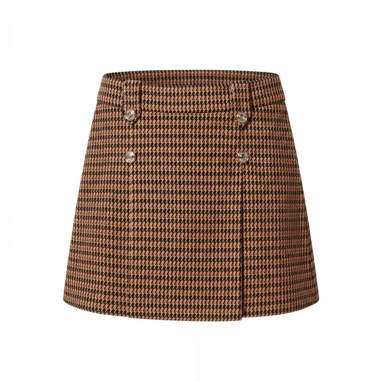 TWIN-SET MINIGONNA.PIED DE POULE ICED COFFEE/RED