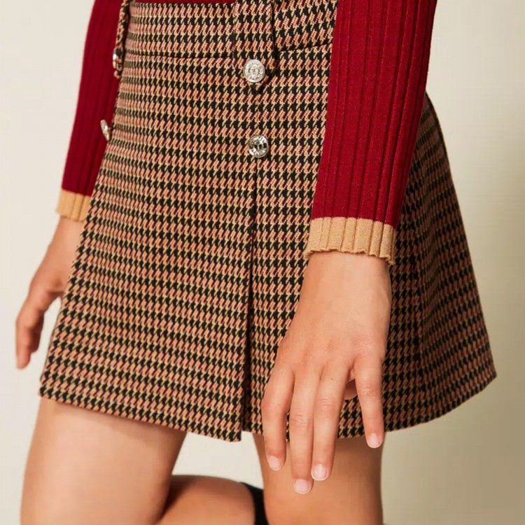 TWIN-SET MINIGONNA.PIED DE POULE ICED COFFEE/RED