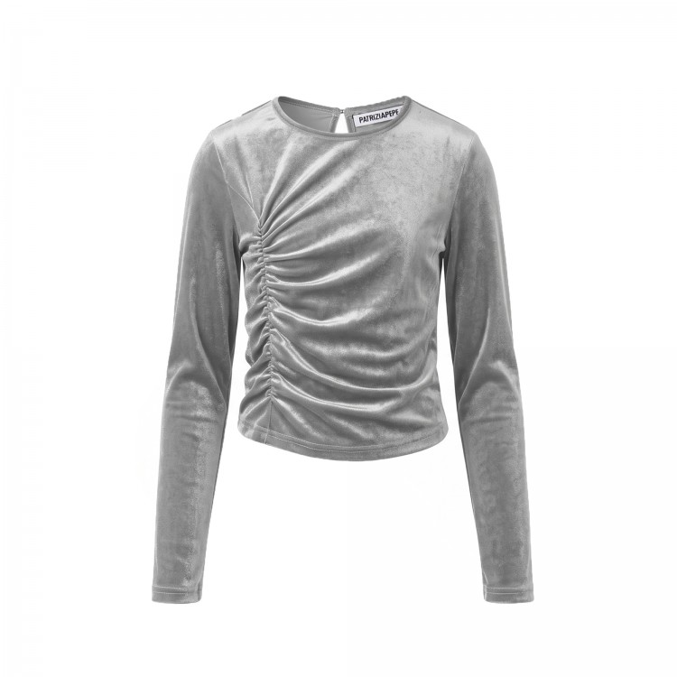 PATRIZIA PEPE Maglia argentata lurex arricciata bambina